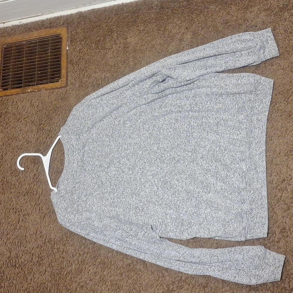 Grey and white long sleeve light sweater